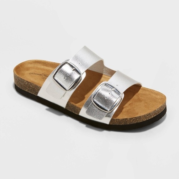 Universal Thread Shoes - Universal Thread Devin Two-Band Footbed Sandal Silver Size 9.5 NWT‎